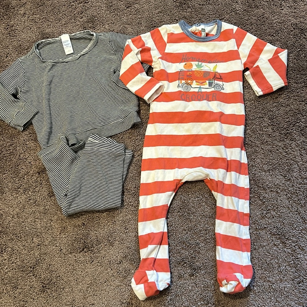 Baby 18m small shop gender neutral striped matching set and romper